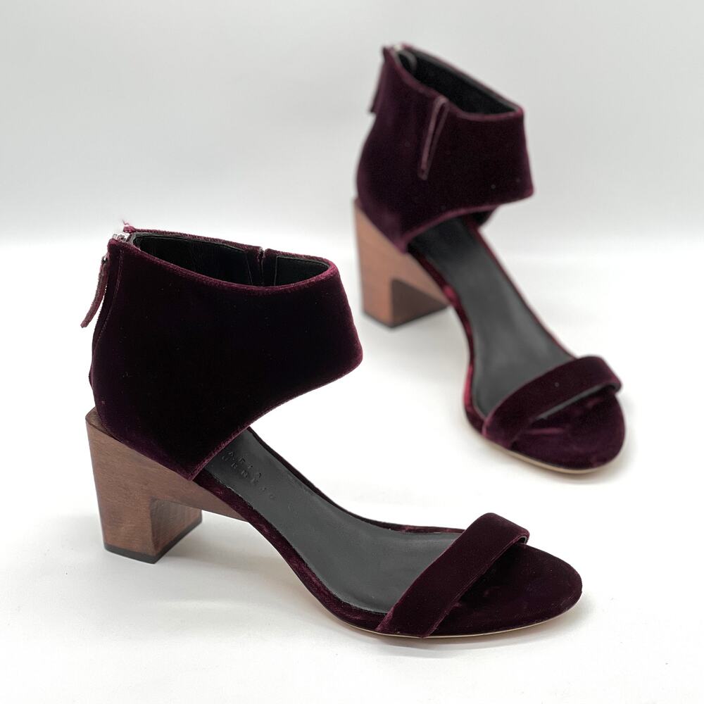 ZERO AND MARIA CORNEJO Velvet Wood Block Heel Sandal 9.5 Wine Maroon Purple Shoe